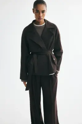 Trench-coat court avec ceinture à nouer - Marron foncé — photo 1
