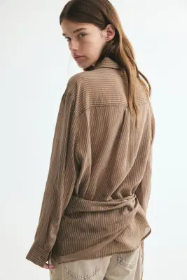 Chemise avec foulard - Beige foncé/rayures tennis — photo 3