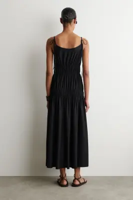 ROBE MIDI EN JERSEY À FINITION FRONCÉE - NOIR — photo 3