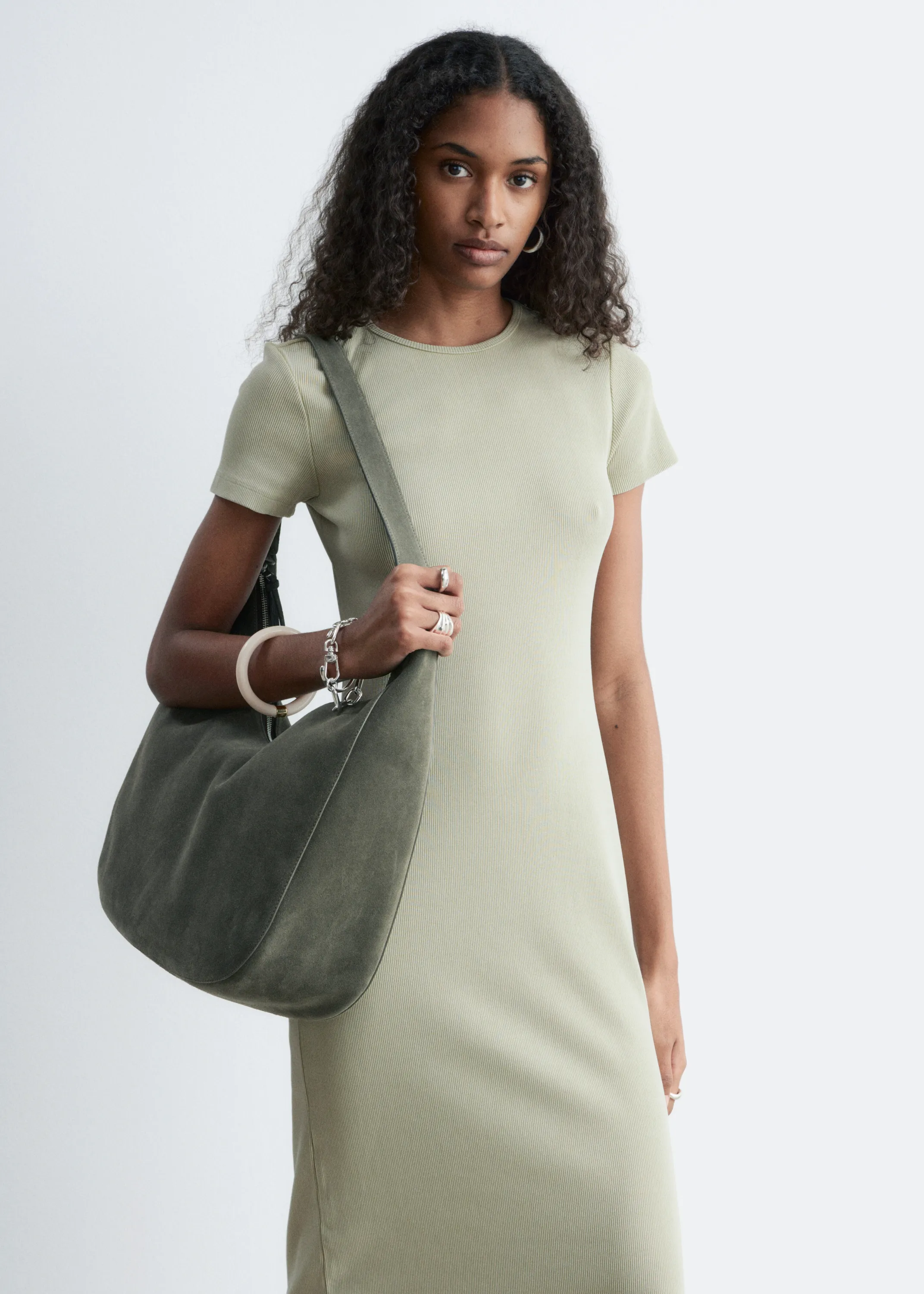 Robe midi en jersey - Vert sauge poudré