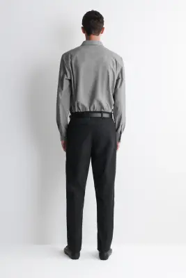 PANTALON DROIT SLIM EN MÉLANGE DE COTON - NOIR — photo 4
