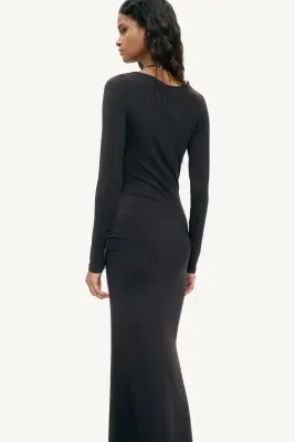 Robe en jersey avec détail à nouer - Noir — photo 2