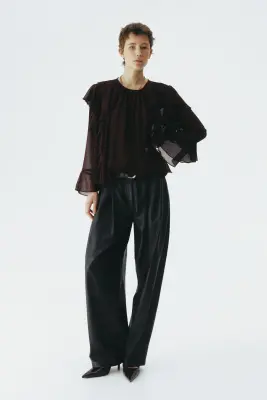 Blouse vaporeuse volantée - Marron foncé — photo 1