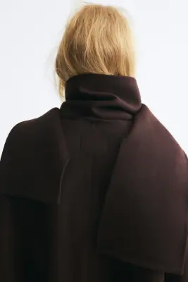 Veste en laine mélangée avec col écharpe - Marron foncé — photo 5