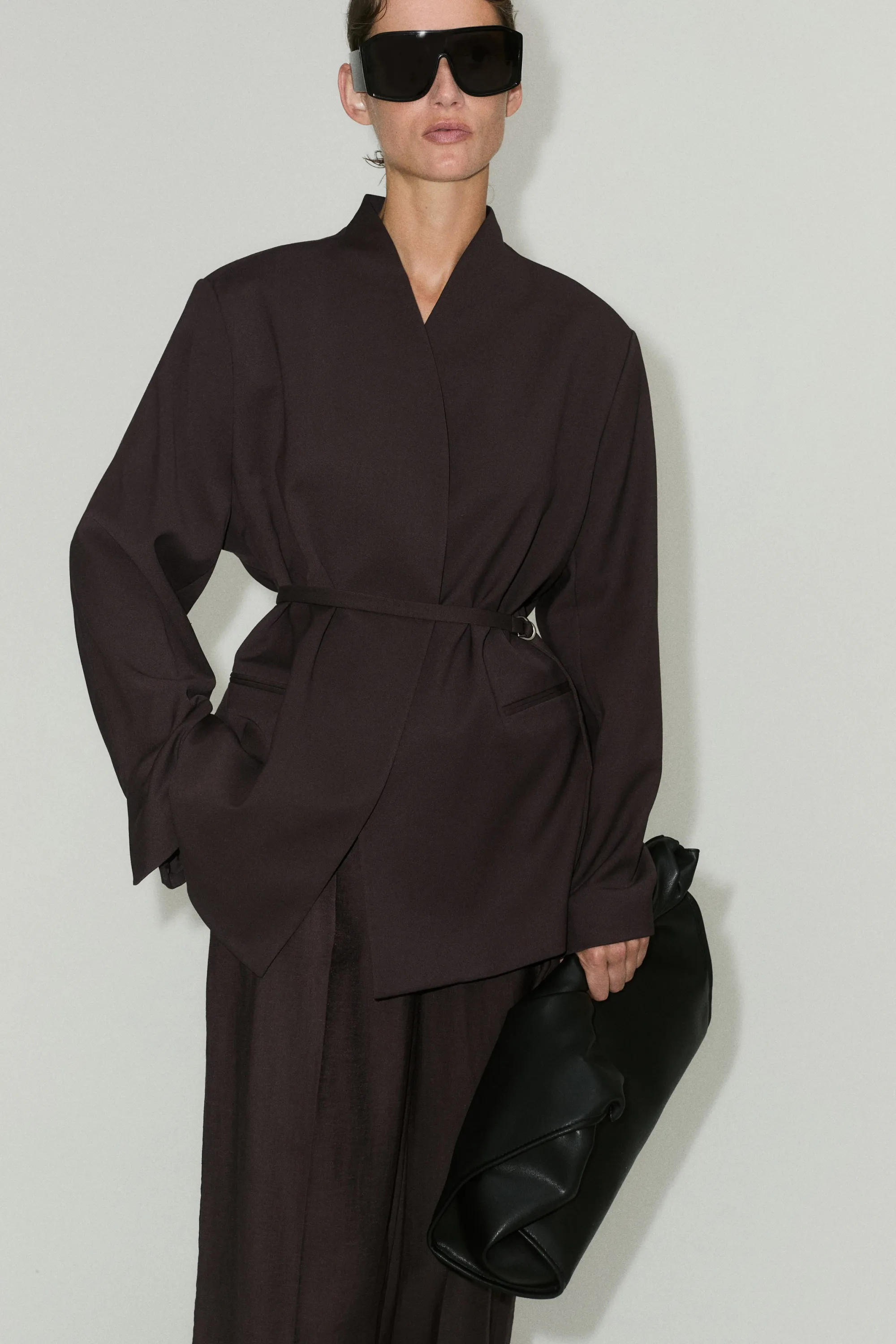 Blazer oversize avec ceinture - Marron foncé