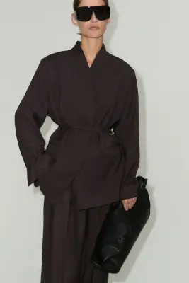 Blazer oversize avec ceinture - Marron foncé — photo 1