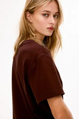 T-shirt oversize en coton - Marron — photo 2