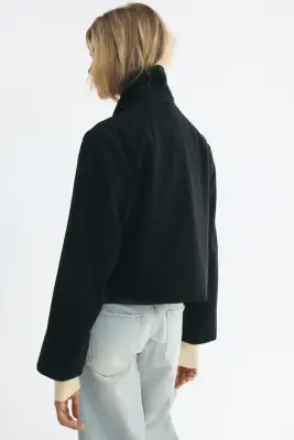 Veste à col entonnoir en laine mélangée - Noir — photo 3