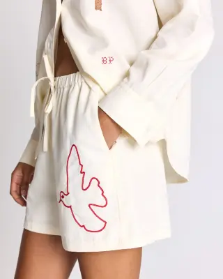 Short Lisa blanc ivoire et broderies multicolores — photo 1