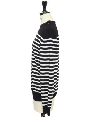 Pull col rond en laine mérinos marinière noir et blanc Prix boutique 300€ Taille M — photo 4