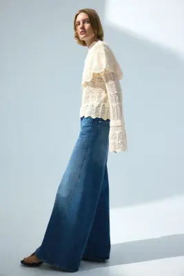 Top façon dentelle avec cape - Crème — photo 2