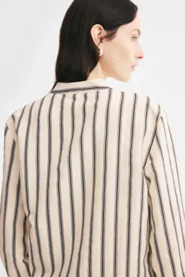 Chemise avec boutons noués - Beige clair/rayé — photo 3