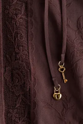 Robe tunique avec dentelle - Marron foncé — photo 4