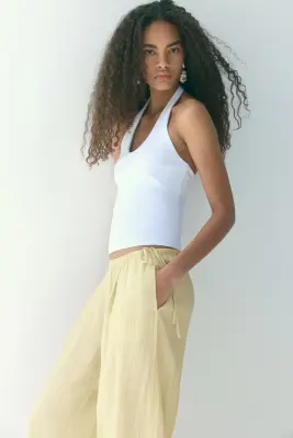 Pantalon à cordon avec jambes ballon - Jaune clair — photo 4