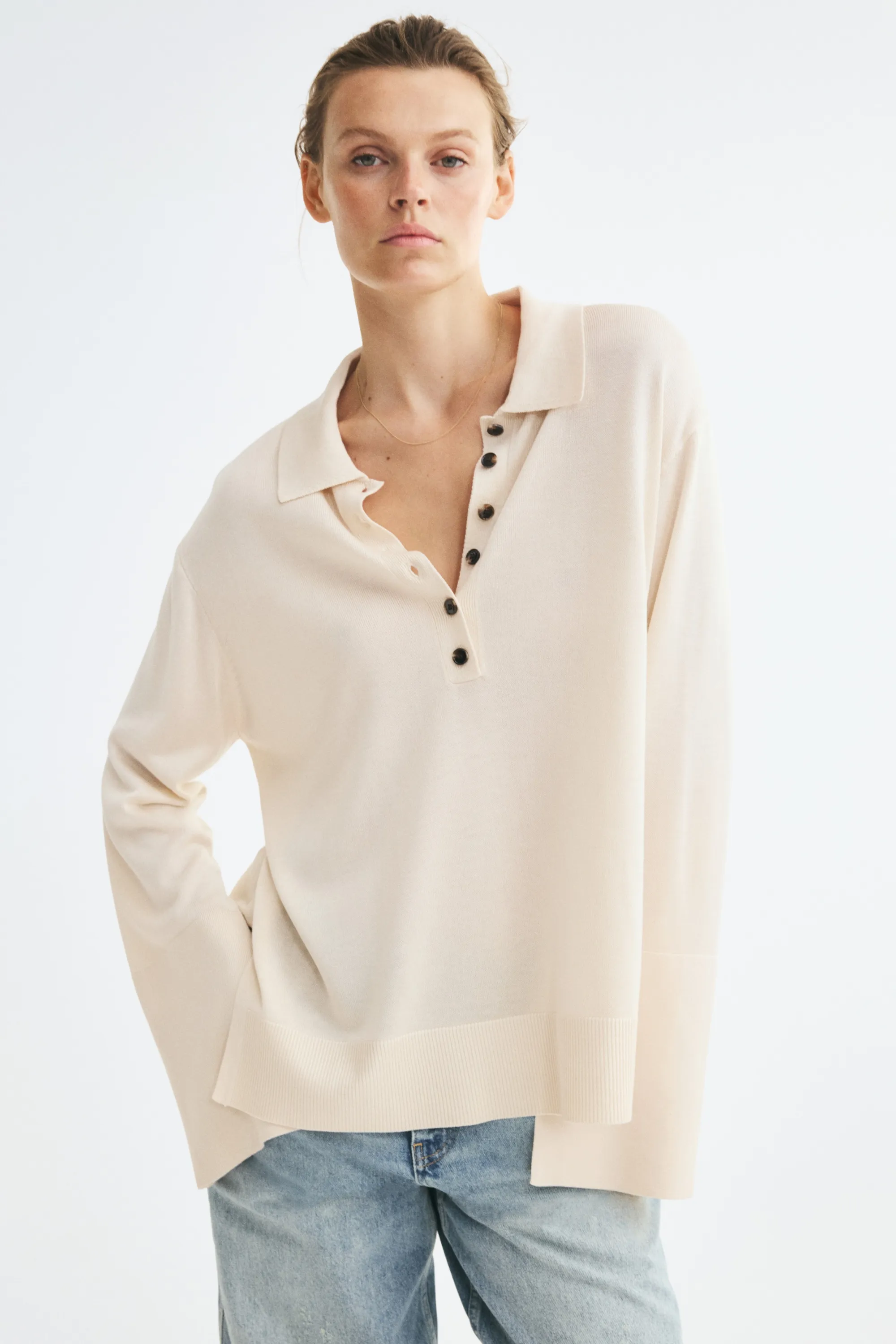 Polo en maille fine - Beige clair