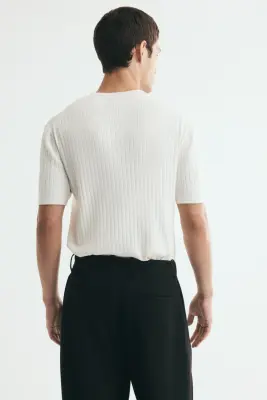 T-shirt Slim Fit en maille - Crème — photo 3