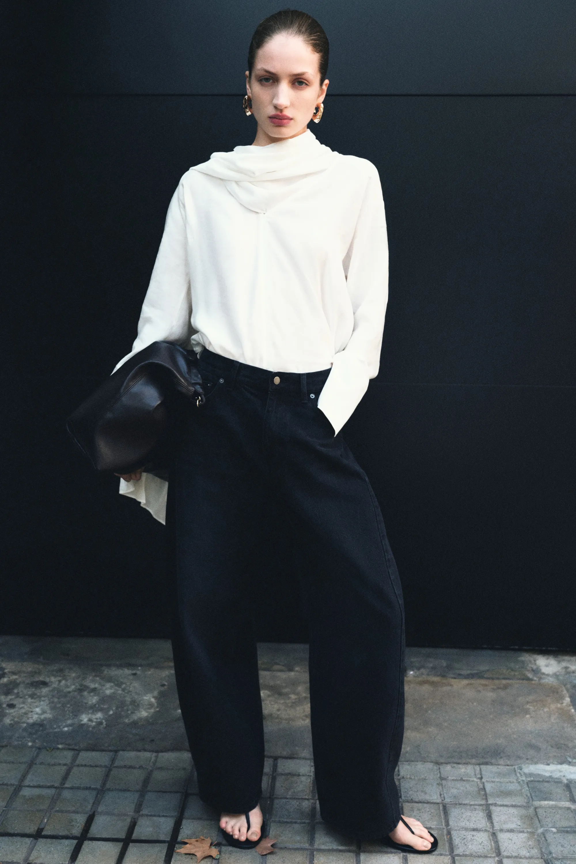 Blouse avec col écharpe - Blanc