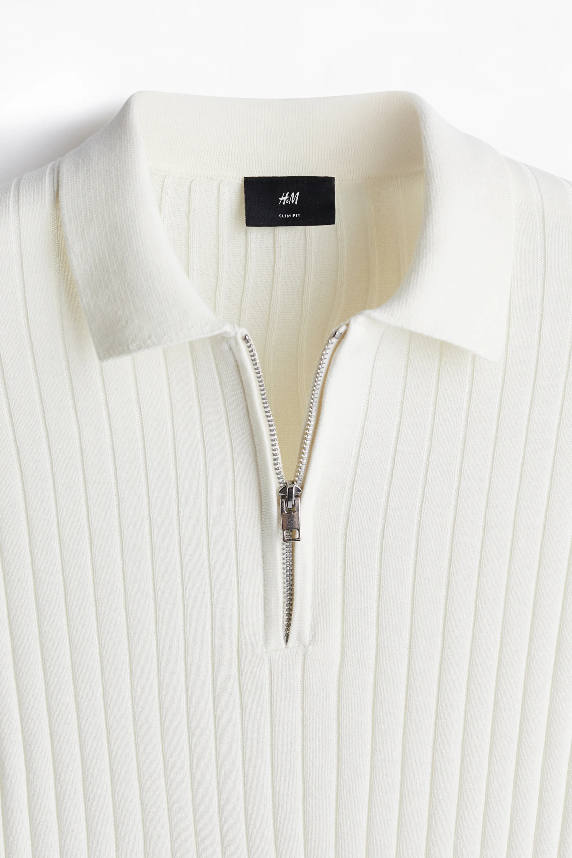 Polo Slim Fit en maille côtelée - Crème