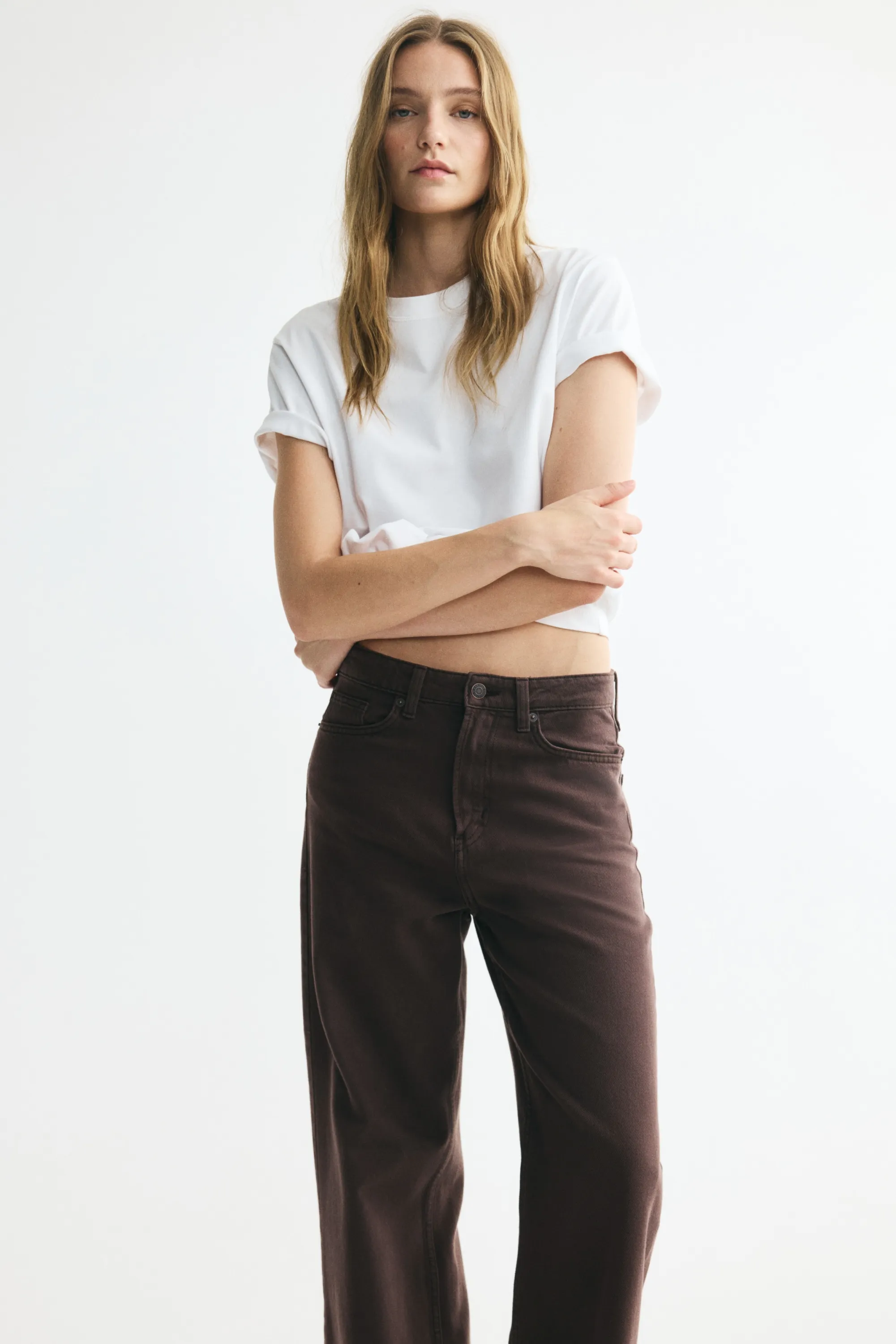 Wide High Waist Jeans - Marron foncé