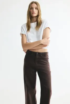 Wide High Waist Jeans - Marron foncé — photo 1