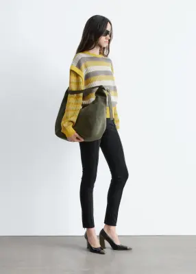 Pull en maille à empiècements rayés - Rayures jaunes et grises — photo 4