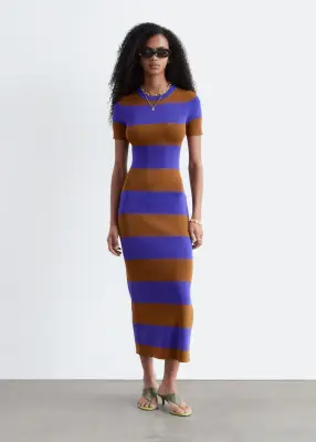 Robe longue en maille côtelée - Violet/Brun — photo 1