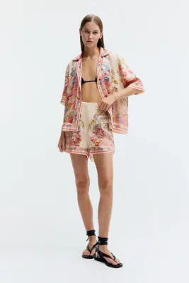 Chemise à manches courtes en lyocell - Rose ancien clair/fleuri — photo 2