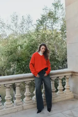 Pull en laine mélangée - Rouge vif — photo 2