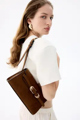 Sac porté épaule avec bride décorative - Marron — photo 2
