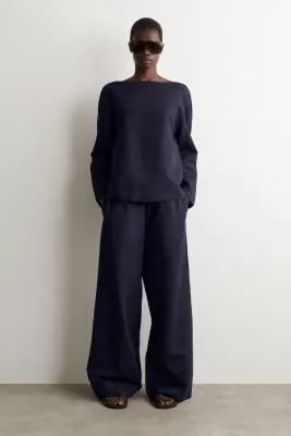 BLOUSE EN LIN À COL BATEAU - BLEU MARINE — photo 1