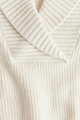 Pull en maille côtelée avec col châle - Crème — photo 4
