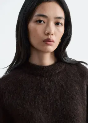 Pull en mohair mélangé - Marron foncé — photo 3