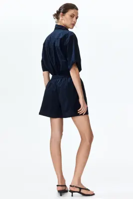 Short en coton avec broderie anglaise - Bleu foncé — photo 2