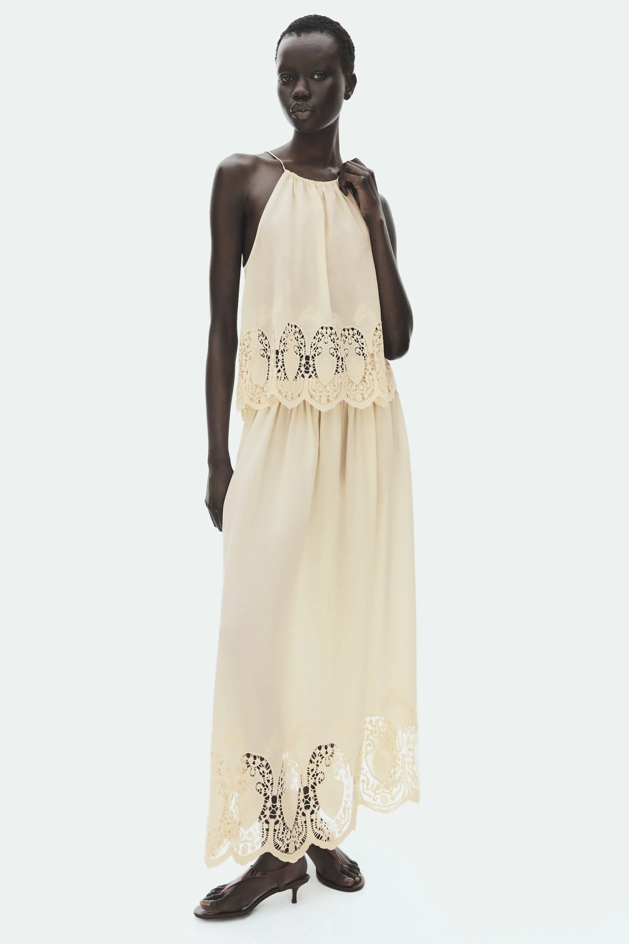 Jupe en lyocell avec dentelle - Beige clair