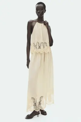 Jupe en lyocell avec dentelle - Beige clair — photo 1