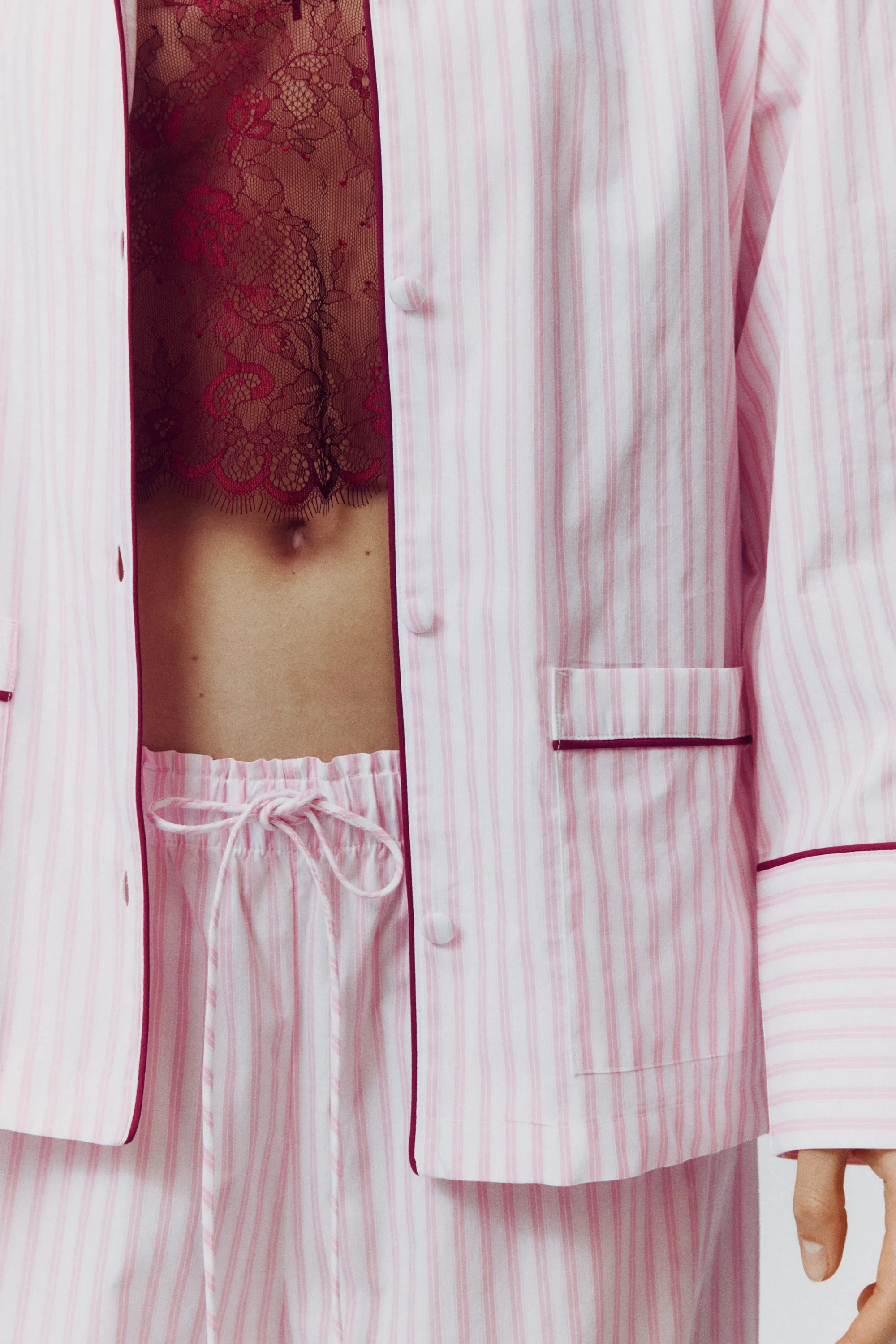 Pantalon de pyjama en coton - Rose clair/rayé