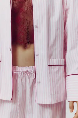 Pantalon de pyjama en coton - Rose clair/rayé — photo 1