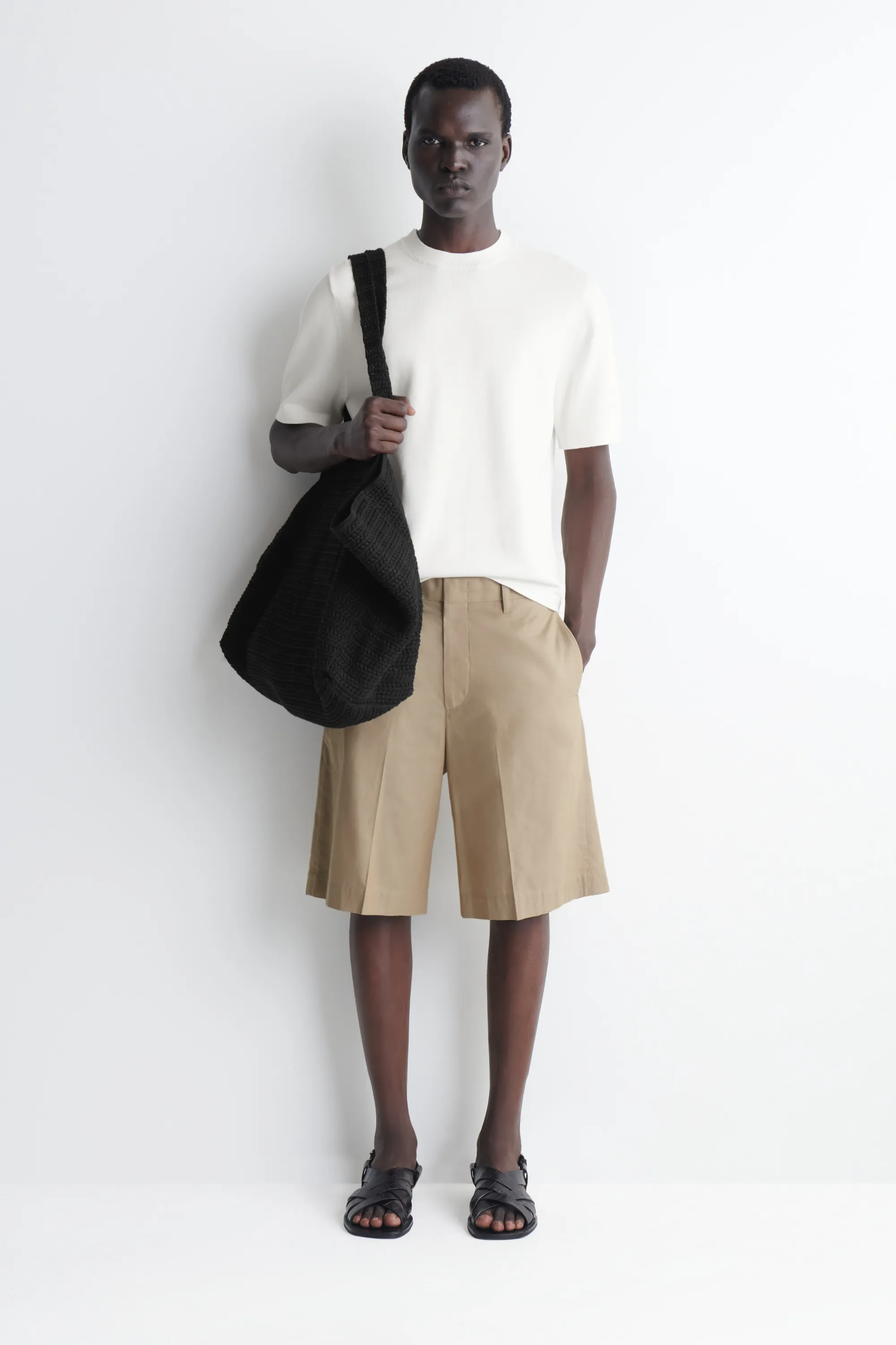T-SHIRT EN MAILLE DE COTON - ÉCRU