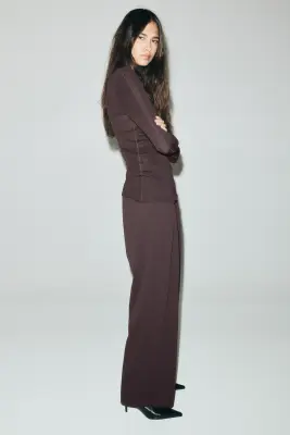 Pantalon large - Marron foncé — photo 3