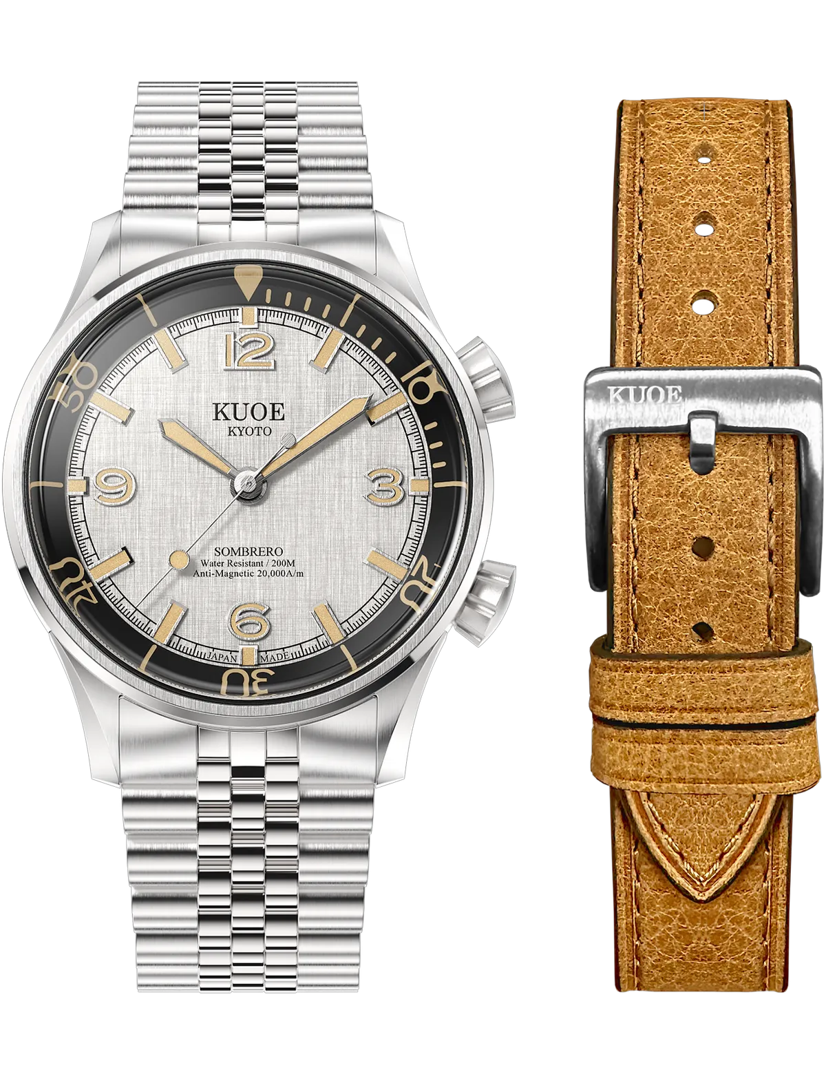 KUOE SOMBRERO 90-011 SILVER LINEN TEXTURED DIAL JUBILEE BRACELET