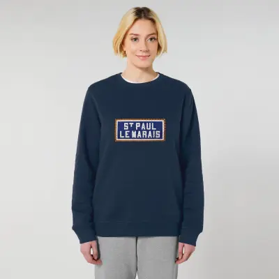 SWEAT SHIRT COTON BIO BRODÉ - SAINT PAUL LE MARAIS - NAVY — photo 3