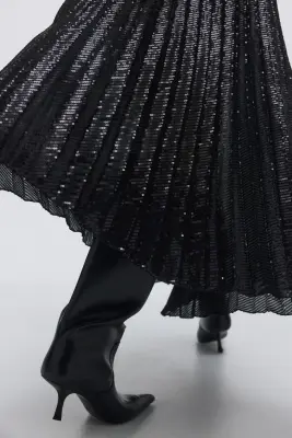 Jupe plissée à sequins - Noir — photo 2