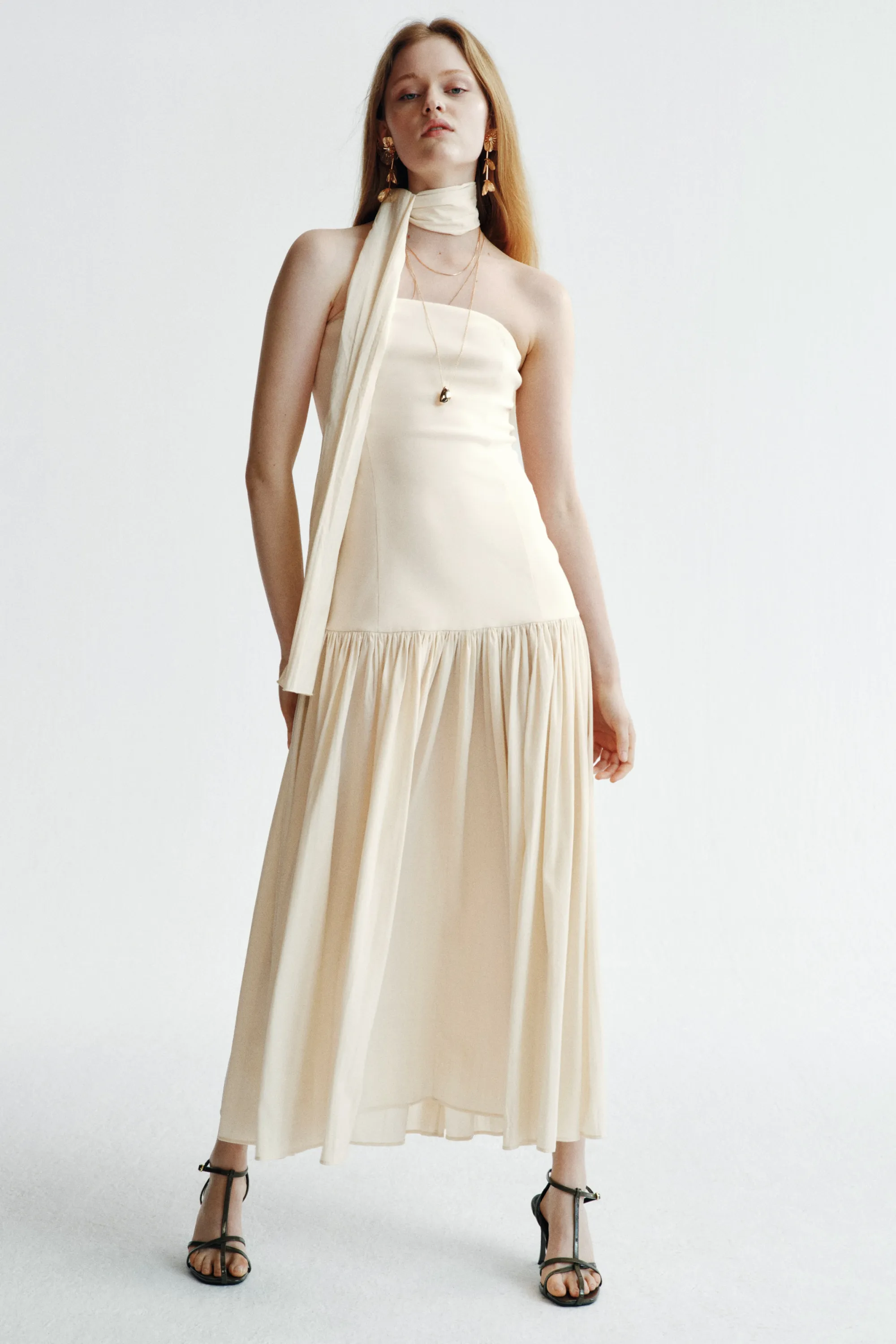 Robe bandeau avec foulard - Beige clair