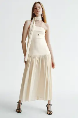 Robe bandeau avec foulard - Beige clair — photo 1