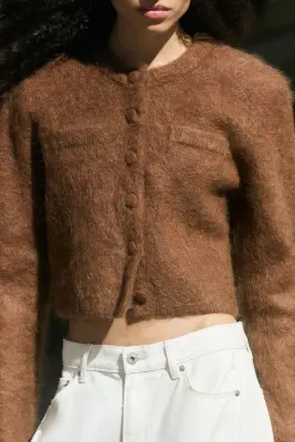 Gilet à épaulettes en mohair mélangé - Marron ancien — photo 1