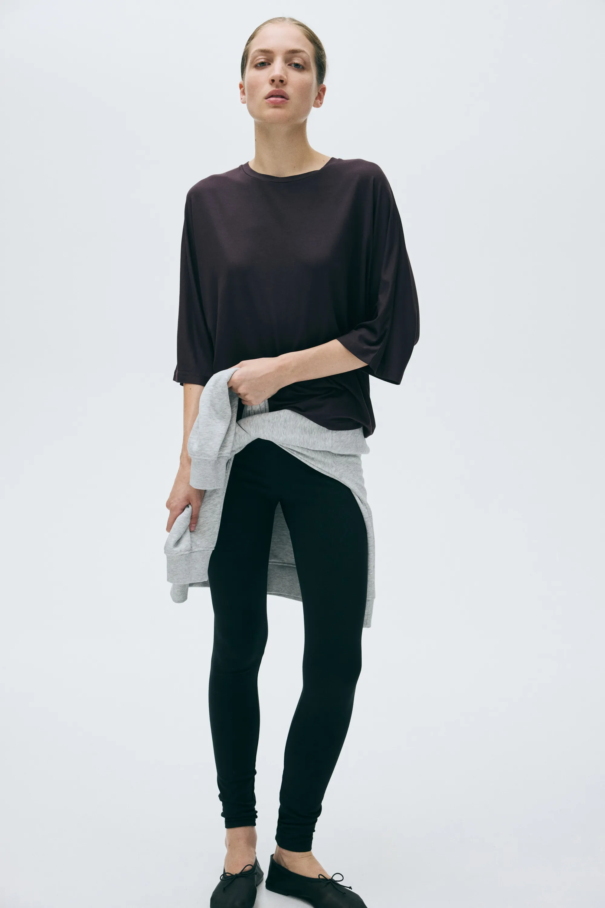 Batwing-sleeved viscose top - Marron foncé