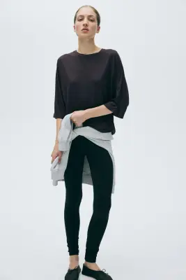 Batwing-sleeved viscose top - Marron foncé — photo 1
