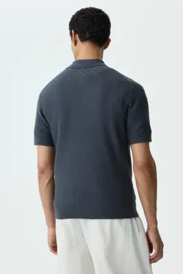 Polo Slim Fit en maille texturée - Gris foncé — photo 4