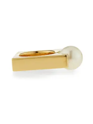 Bague DARCEY carré en laiton doré et perle blanc ivoire Prix boutique 390€ Taille 56 — photo 3