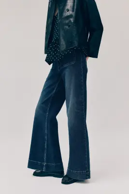 Wide High Waist Jeans - Bleu denim marine — photo 3